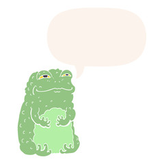 cartoon smug toad and speech bubble in retro style