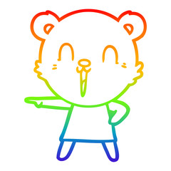 rainbow gradient line drawing happy cartoon bear pointing