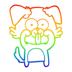 rainbow gradient line drawing cartoon dog with tongue sticking out