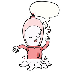 cute cartoon alien and speech bubble