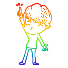rainbow gradient line drawing cartoon woman thinking