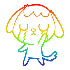 rainbow gradient line drawing cute cartoon dog crying