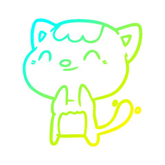 cold gradient line drawing cute happy little cat