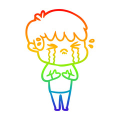 rainbow gradient line drawing cartoon boy crying