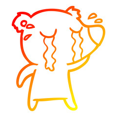 warm gradient line drawing cartoon crying bear