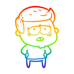 rainbow gradient line drawing cartoon tired man