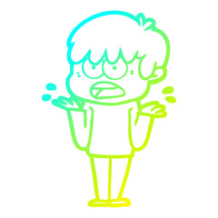 cold gradient line drawing worried cartoon boy
