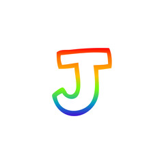 rainbow gradient line drawing cartoon letter j