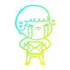 cold gradient line drawing cartoon man crying