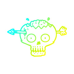 cold gradient line drawing cartoon skull with arrow through brain