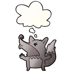cartoon werewolf howling and thought bubble in smooth gradient style