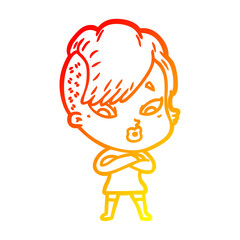 warm gradient line drawing cartoon surprised girl