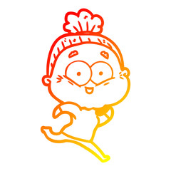 warm gradient line drawing cartoon happy old woman