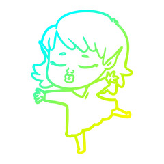 cold gradient line drawing pretty cartoon elf girl dancing