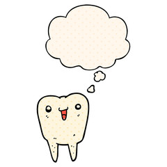 cartoon tooth and thought bubble in comic book style