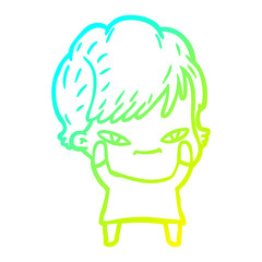 cold gradient line drawing cartoon happy woman