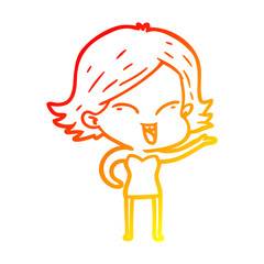 warm gradient line drawing happy cartoon girl
