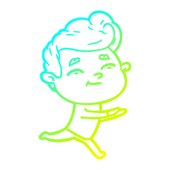cold gradient line drawing running cartoon man