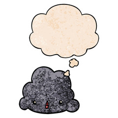 cartoon cloud and thought bubble in grunge texture pattern style