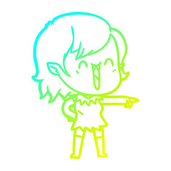 cold gradient line drawing cute cartoon happy vampire girl