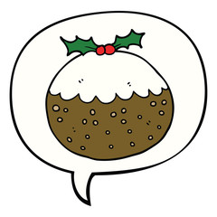 cartoon christmas pudding and speech bubble
