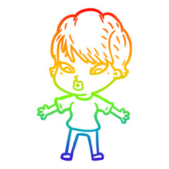 rainbow gradient line drawing cartoon woman