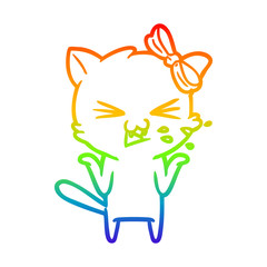 rainbow gradient line drawing cartoon cat