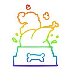 rainbow gradient line drawing whole cooked turkey crammed into a dog bowl for a happy christmas pup