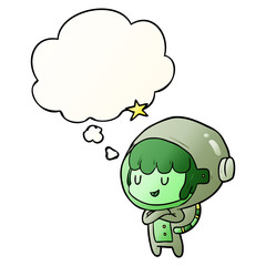 cartoon space girl and thought bubble in smooth gradient style