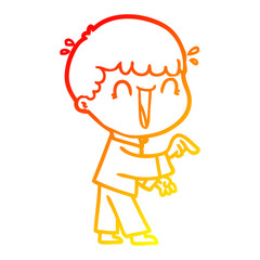 warm gradient line drawing laughing cartoon man pointing finger
