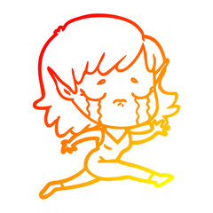 warm gradient line drawing crying cartoon elf girl