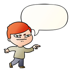 cartoon angry man pointing and speech bubble in smooth gradient style