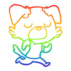 rainbow gradient line drawing cartoon dog jogging