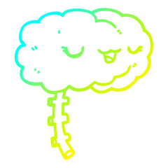 cold gradient line drawing happy cartoon brain