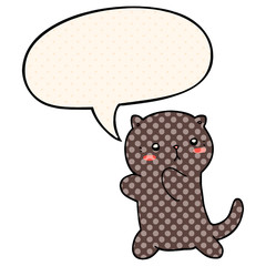cute cartoon cat and speech bubble in comic book style