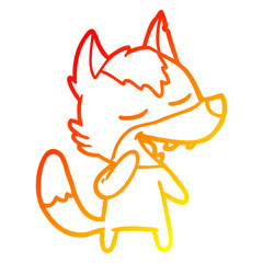 warm gradient line drawing cartoon wolf laughing