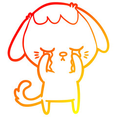 warm gradient line drawing cute puppy crying cartoon