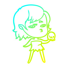 cold gradient line drawing cartoon vampire girl