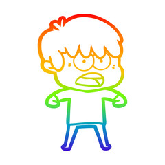 rainbow gradient line drawing worried cartoon boy
