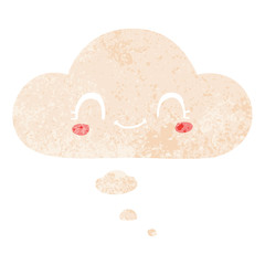 cute cartoon face and thought bubble in retro textured style