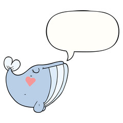 cartoon whale and love heart and speech bubble