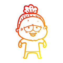 warm gradient line drawing cartoon happy old lady