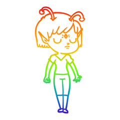 rainbow gradient line drawing cartoon alien girl