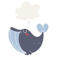 cartoon whale and thought bubble in retro style