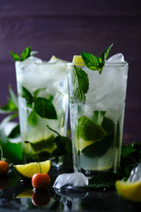Mojito. Cocktail with rum, lime, sugar syrup, mint and soda. A refreshing summer cocktail.