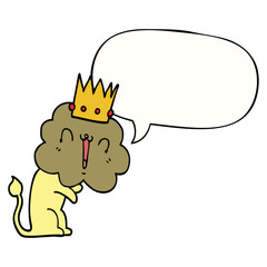 cartoon lion and crown and speech bubble
