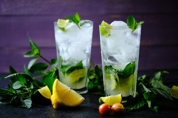 Mojito. Cocktail with rum, lime, sugar syrup, mint and soda. A refreshing summer cocktail.