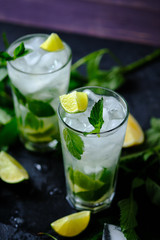 Mojito. Cocktail with rum, lime, sugar syrup, mint and soda. A refreshing summer cocktail.