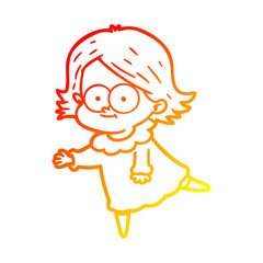 warm gradient line drawing happy cartoon girl