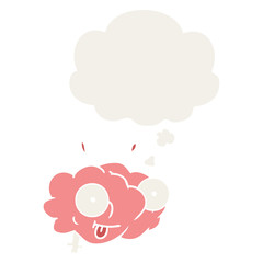 funny cartoon brain and thought bubble in retro style